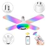 Bombilla LED con aspas plegables RGB, control remoto y Bluetooth.