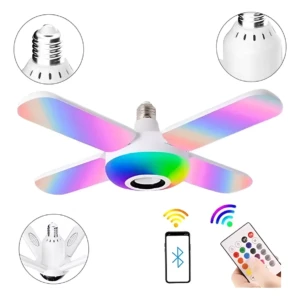 Bombilla LED con aspas plegables RGB, control remoto y Bluetooth.
