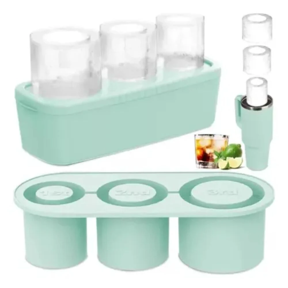 Molde de silicona menta para 3 hielos cilíndricos grandes, ideal para vasos Stanley.