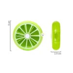 Pastillero semanal redondo verde limón con 7 compartimentos, 9 cm de diámetro, 2.5 cm de alto.