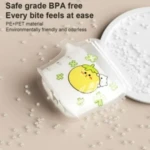 Bolsa de leche materna 120 ml con diseño de fruta y gatito, material PE+PET seguro y ecológico.