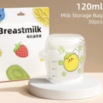 Bolsas para leche materna de 120 ml con diseño de frutas y animales, paquete de 30 unidades.