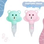 Aspirador nasal Osito Momeasy rosa y verde para bebés. Diseños de oso con boquilla transparente.