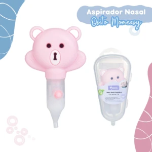 Aspirador nasal rosa con forma de oso Momeasy, punta de silicona, para bebés.