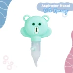 Aspirador nasal de silicona verde menta con forma de osito. Momeasy.