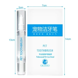 Cepillo dental para mascotas tipo aplicador con tapa, empaque blanco de 14x7 cm; el aplicador mide 13 cm.