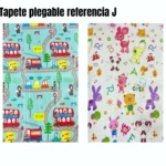 Tapete plegable para bebé doble faz: un lado temática ciudad con vehículos y otro con animales tiernos y letras.