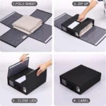 Caja organizadora de ropa de cama sabanas, negra, con visores transparentes, plegable, para almacenar.