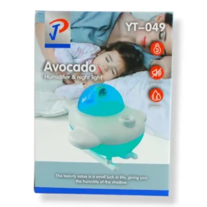 Humificador y lámpara nocturna en forma de nave espacial azul y blanca, ideal para niños.