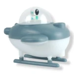 Humificador en forma de nave espacial gris y blanca con astronauta dentro y tren de aterrizaje.