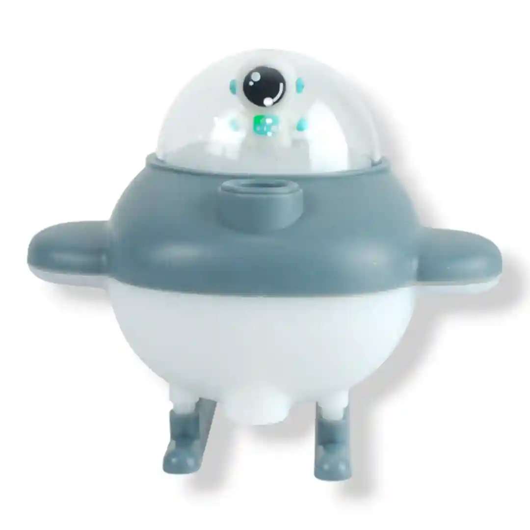 Humificador forma nave espacial azul y blanco con astronauta en cúpula, ideal para habitación infantil.