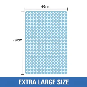 Alfombra de ducha azul con diseño de puntos, 49x79cm, extra grande.