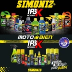 Gama Simoniz para autos (superior) y motos Moto Bien (inferior) con aceites, ceras, shampoos y protectores.