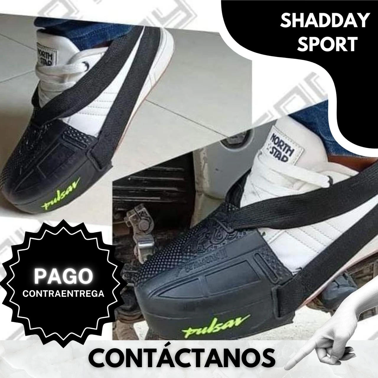 Protectores de zapato para moteros, negros, con correa y logo "pulsar", para pago contra entrega.