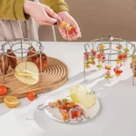 Set x2 parrillas redondas de acero inoxidable para brochetas, exhibe pollo y vegetales en airfryer.