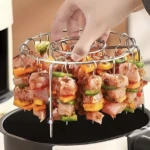 Accesorio para Airfryer: brochetas de carne y verduras en parrilla redonda de acero inoxidable.