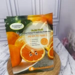 Set x3 mascarilla facial hidratante PUQIANNA con naranja dulce, detalle de rostro de naranja.
