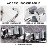 Soporte organizador acero inoxidable para escobas, fuerte y a prueba de agua, con ganchos y hebillas de rodillo.
