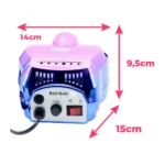 Torno para manicura y pedicura DM 202 profesional en acabado metálico degradado rosa y azul, con medidas de 14 cm de ancho, 9,5 cm de alto y 15 cm fondo.