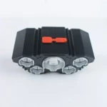 Linterna minera L-T21 negra con frontal metálico y 5 focos LED, detalle rojo.