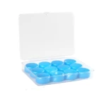 Tapa oídos moldeables de silicona azul en estuche transparente, presentación de 12 unidades.