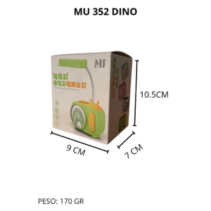 Caja embalaje lámpara escritorio infantil DINO verde con temática TV, medidas 10.5x9x7 cm, peso 170 gr.