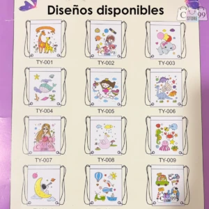 Mochilas para colorear con diseños de animales, unicornio, sirena, dinosaurios y más.