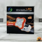 Caja de lámpara solar LED 150W para emergencias, con panel solar, protección contra sobrecarga y diseño naranja.
