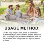 Familia en picnic con pulsera repelente de mosquitos en uso, mostrando su versatilidad y protección familiar.