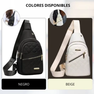 Bolso cruzado City Flow negro y beige acolchado, con correa ajustable.