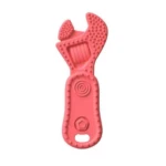 Mordillo de silicona rosa en forma de llave inglesa, con textura para aliviar encías.