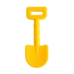 Rascaencias amarillo de silicona con textura de puntos, forma de pala con mango acanalado.