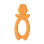 Rascaencias naranja de silicona para bebés con diseño de herramientas, textura suave y ovalo para agarrar.