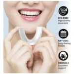 Protector dental antironquido transparente, BPA free, con íconos de calidad y soporte.