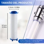 Filtro para ducha anti cal blanco, 8.5 cm alto, 2.5 cm ancho. Reduce piel seca.