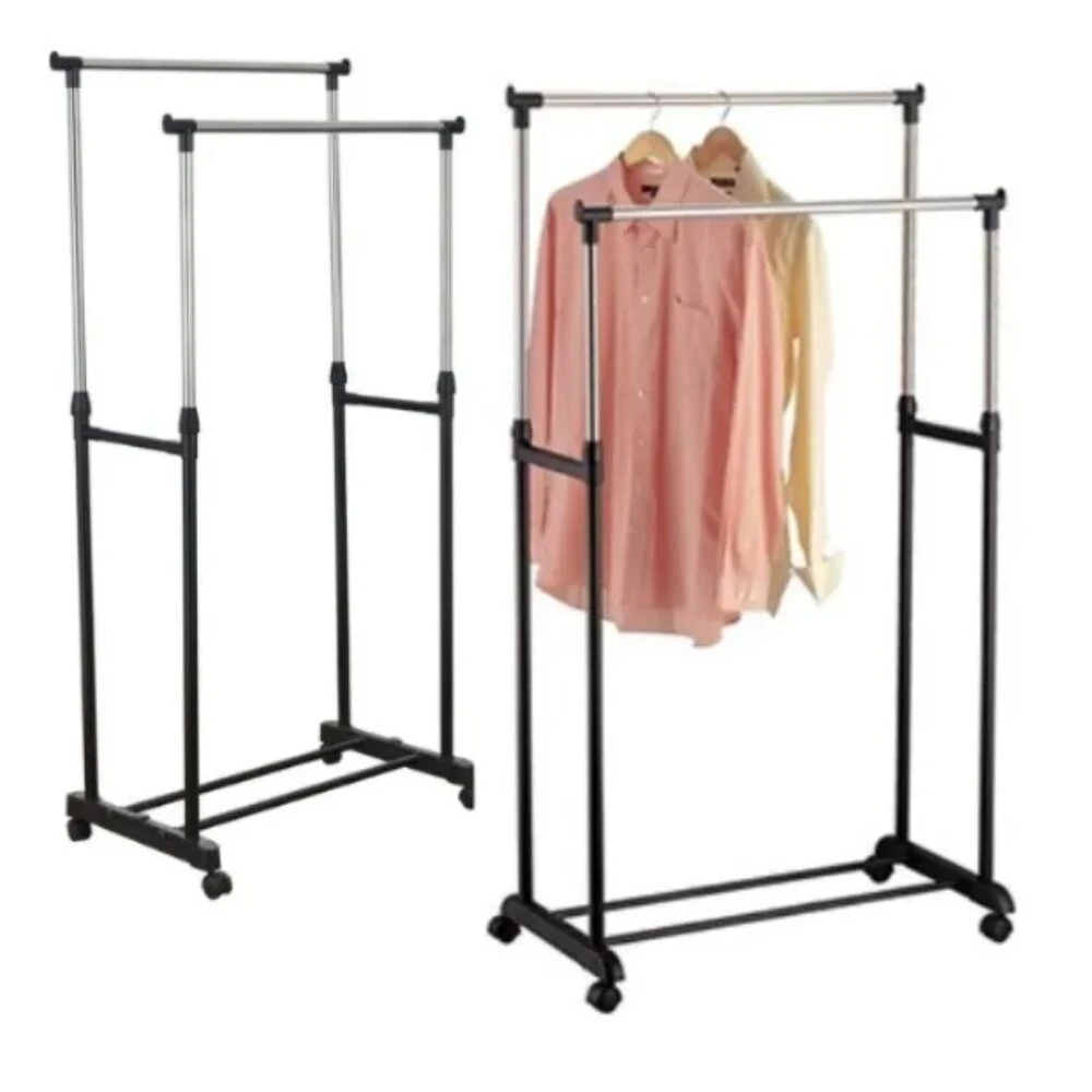 Tendedero perchero doble plegable de piso con ruedas, ideal para secar ropa.