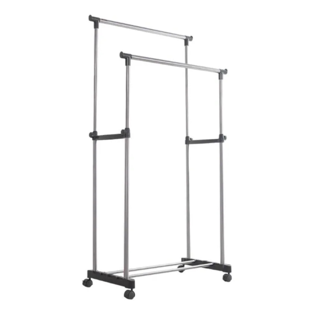 Tendedero doble de piso plegable de acero con ruedas, ideal para ropa.