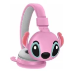 Audífonos infantiles rosas diseño de Angel (Stitch), diadema ajustable, almohadillas suaves, orejas y rostro del personaje.