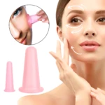 Ventosas de masaje facial rosa para estirar la piel. Incluye dos tamaños.