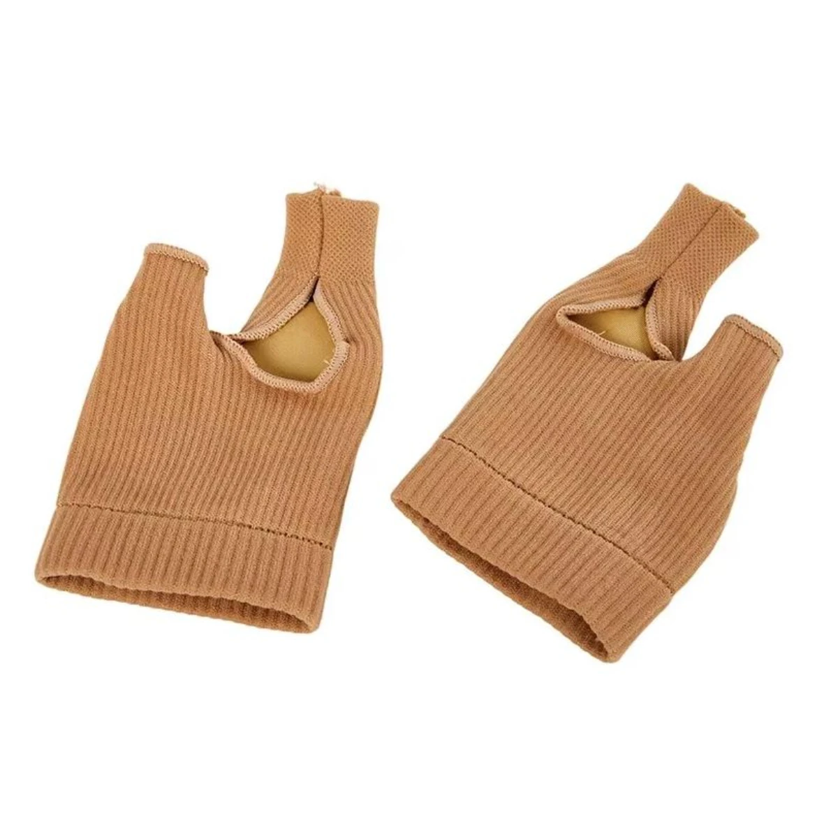 Par de correctores de juanete de tejido acanalado color camel con abertura para el dedo gordo.