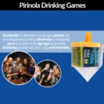 Pirinola para juegos de beber con texto en español: "Todos Toman", "Doble Trago", "El Jugador", "Toma 2 Tragos".