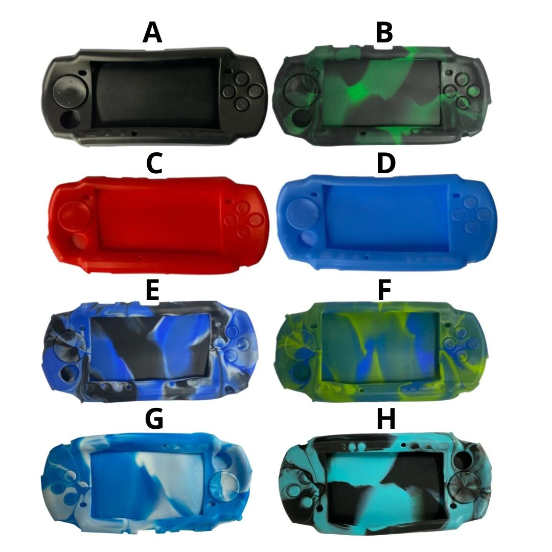 Set x2 protectores de silicona para PSP 2000/3000 en 8 colores y camuflajes vibrantes.