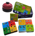 Juego de mesa Cambio de Emociones con cubos de colores y campana, ideal para niños.