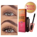 Pestañina Makeup For Season Coreana con aplicador, antes y después de usar, efecto voluminizador.