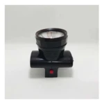 Linterna minera de casco negra, modelo XJ4688, con botón rojo, ideal para trabajo.