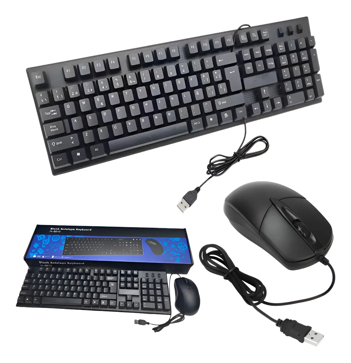 Set x2 combo teclado y mouse Antelope H-8810, color negro, ideal para PC.