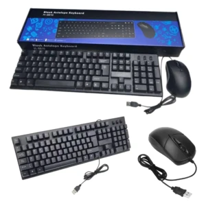 Teclado y mouse USB negros, detalle del teclado Antelope H-8810 con caja.