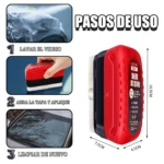 Pasos de uso de cepillo limpiador de película de aceite para parabrisas de carro, color rojo y negro, 10.5x7.5x4.5cm.