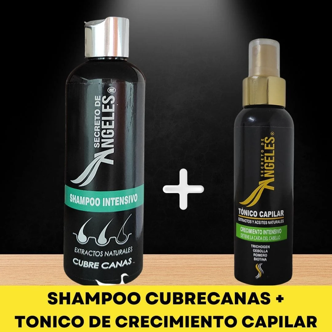 Shampoo cubrecana y tónico capilar para crecimiento intensivo, marca Ángeles.