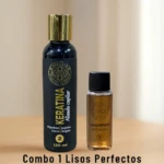 Combo Capricce Black Day: Botella negra de Keratina y frasco pequeño de shampoo intensivo, ideal para cabello liso.